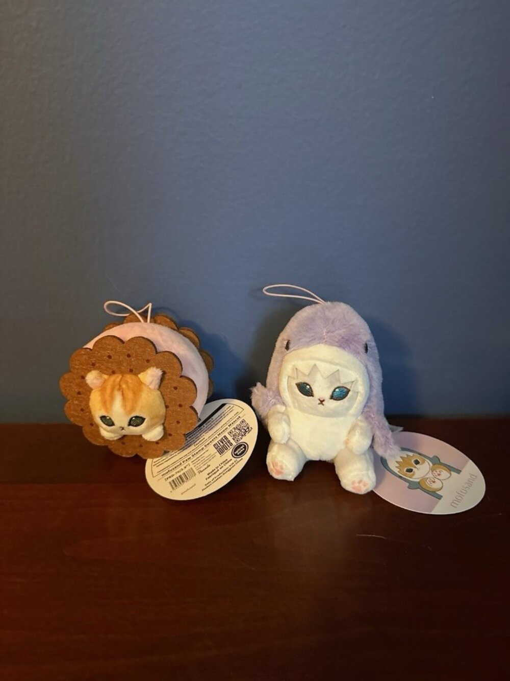 NWT Mofusand Cat Bundle Set Of 2 Keychain Plush Cookie And Purple Shark